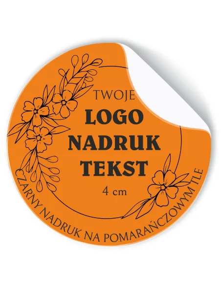 Naklejki z LOGO ETYKIETY REKLAMOWE twój nadruk grafika pomarańczowe 4cm 500szt