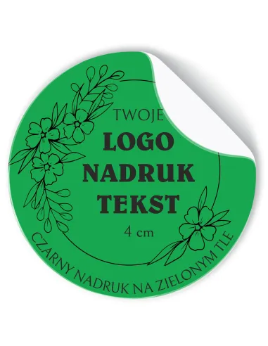 Naklejki z LOGO ETYKIETY REKLAMOWE twój nadruk grafika zielone 4cm 500szt