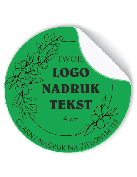 Naklejki z LOGO ETYKIETY REKLAMOWE twój nadruk grafika zielone 4cm 500szt