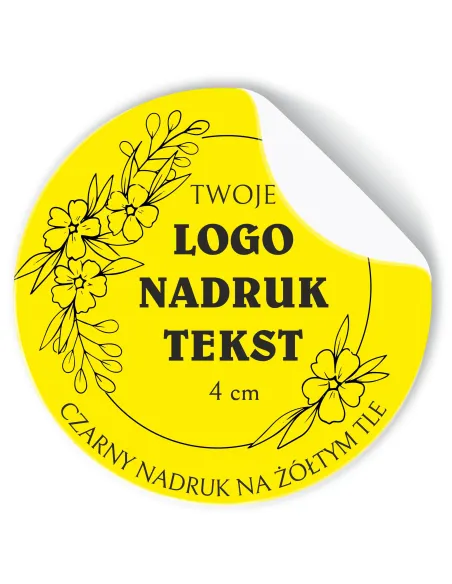 Naklejki z LOGO ETYKIETY REKLAMOWE twój nadruk grafika żółte 4cm 500szt
