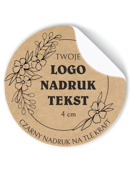 Naklejki z LOGO ETYKIETY REKLAMOWE twój nadruk grafika eko kraft 4cm 500szt