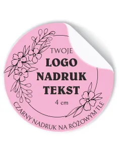 Naklejki z LOGO ETYKIETY REKLAMOWE twój nadruk grafika różowe 4cm 500szt