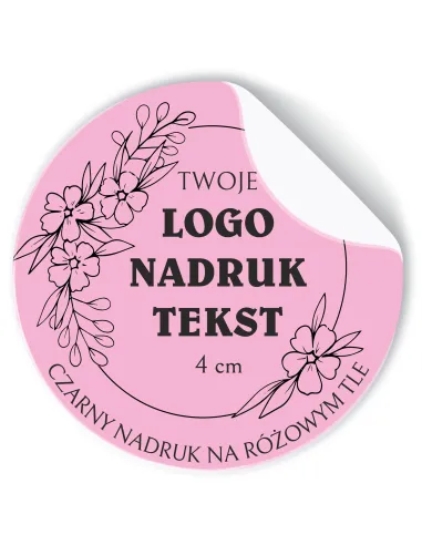 Naklejki z LOGO ETYKIETY REKLAMOWE twój nadruk grafika różowe 4cm 500szt
