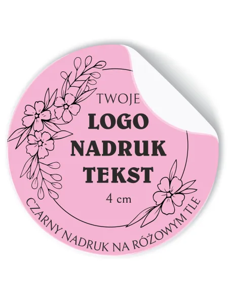 Naklejki z LOGO ETYKIETY REKLAMOWE twój nadruk grafika różowe 4cm 500szt