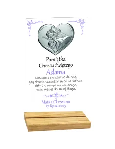 PAMIĄTKA CHRZTU ŚWIĘTEGO STATUETKA z plexi srebrnym obrazkiem TWÓJ TEKST