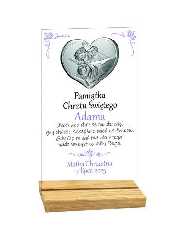 PAMIĄTKA CHRZTU ŚWIĘTEGO STATUETKA z plexi srebrnym obrazkiem TWÓJ TEKST