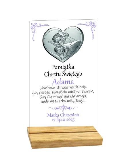 PAMIĄTKA CHRZTU ŚWIĘTEGO STATUETKA z plexi srebrnym obrazkiem TWÓJ TEKST