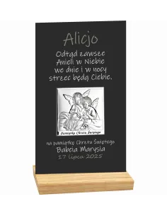 PAMIĄTKA CHRZTU ŚWIĘTEGO STATUETKA czarna plexi srebrny obrazek TWÓJ TEKST dedykacja