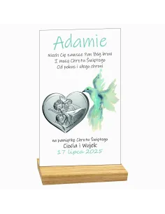 PAMIĄTKA CHRZTU ŚWIĘTEGO STATUETKA biała srebrny obrazek personalizowany TEKST dedykacja