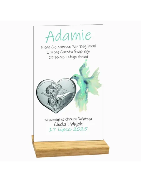 PAMIĄTKA CHRZTU ŚWIĘTEGO STATUETKA biała srebrny obrazek personalizowany TEKST dedykacja