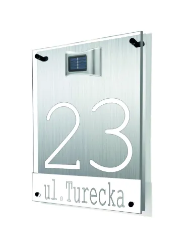 TABLICA ADRESOWA dibond plexi oświetlony numer domu 40x30 z dystansami lampką