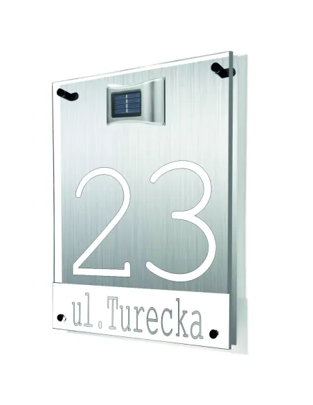TABLICA ADRESOWA dibond plexi oświetlony numer domu 40x30 z dystansami lampką