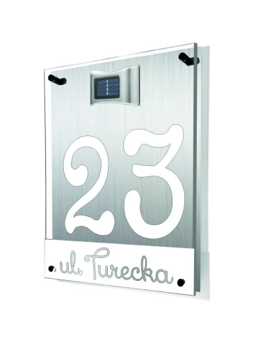 TABLICA ADRESOWA dibond plexi z lampką numer domu adres 40x30 cm z dystansami