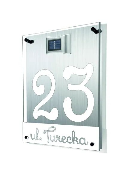 TABLICA ADRESOWA dibond plexi z lampką numer domu adres 40x30 cm z dystansami