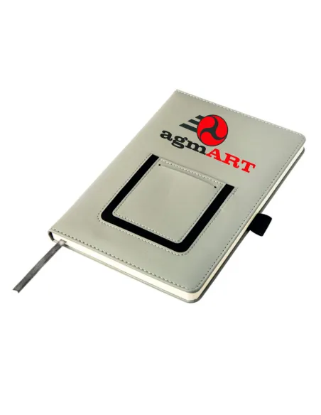 Notatnik szary notes z kieszonką na telefon A5 nadruk logo gadżet firmowy 10sztuk