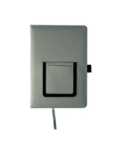 Notatnik szary notes z kieszonką na telefon A5 nadruk UV logo gadżet firmowy 25 sztuk