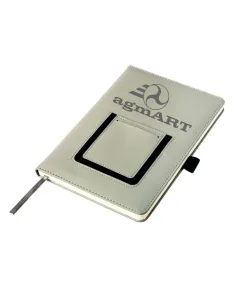 Notatnik szary notes z kieszonką na telefon A5 grawerowany logo gadżet firmowy 25 sztuk