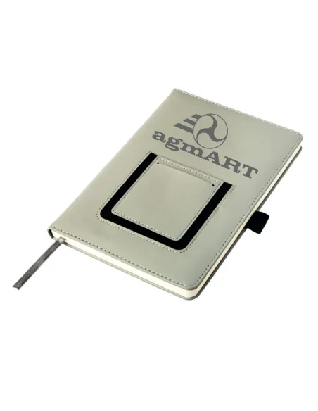 Notatnik szary notes z kieszonką na telefon A5 grawerowany logo gadżet firmowy 25 sztuk