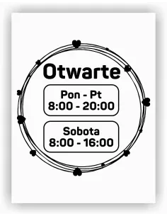 jednokolorowa Naklejka folia zapraszamy godziny otwarcia na witrynę drzwi szybę okno 45x45 cm