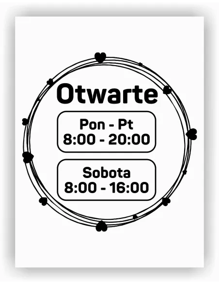 jednokolorowa Naklejka folia zapraszamy godziny otwarcia na witrynę drzwi szybę okno 45x45 cm