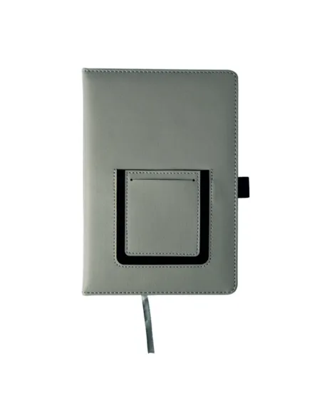 Notatnik szary notes z kieszonką na telefon A5 grawerowany logo gadżet firmowy 10 sztuk