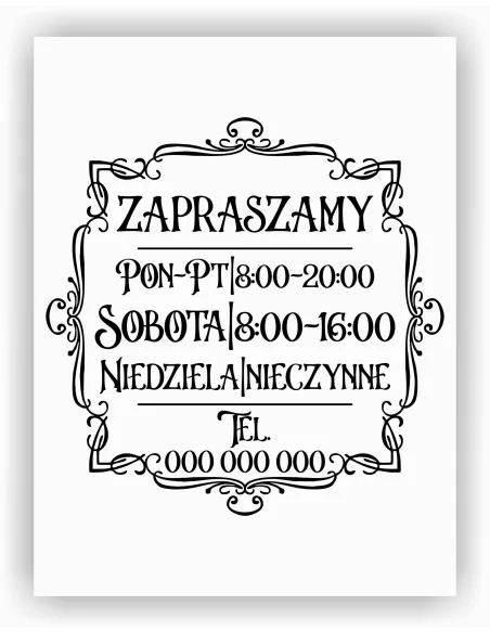 jednokolorowa Naklejka folia zapraszamy godziny otwarcia na witrynę drzwi szybę okno 30x30 cm