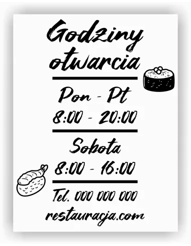 jednokolorowa Naklejka folia zapraszamy godziny otwarcia na witrynę drzwi szybę okno 45x23 cm