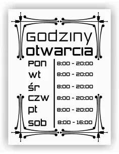 jednokolorowa Naklejka folia zapraszamy godziny otwarcia na witrynę drzwi szybę okno 45x39 cm