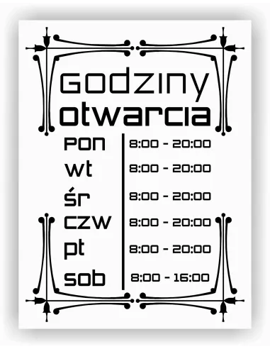 jednokolorowa Naklejka folia zapraszamy godziny otwarcia na witrynę drzwi szybę okno 45x39 cm