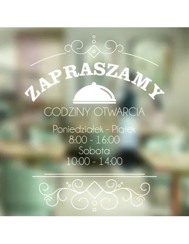 jednokolorowa Naklejka folia zapraszamy godziny otwarcia na witrynę drzwi szybę okno 30x35 cm