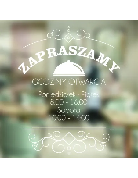jednokolorowa Naklejka folia zapraszamy godziny otwarcia na witrynę drzwi szybę okno 30x35 cm