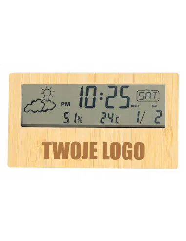 GRAWEROWANY Cyfrowy zegar stacja pogodowa TWOJE LOGO NAPIS 25 sztuk