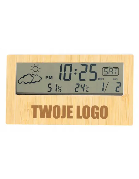 GRAWEROWANY Cyfrowy zegar stacja pogodowa TWOJE LOGO NAPIS 25 sztuk
