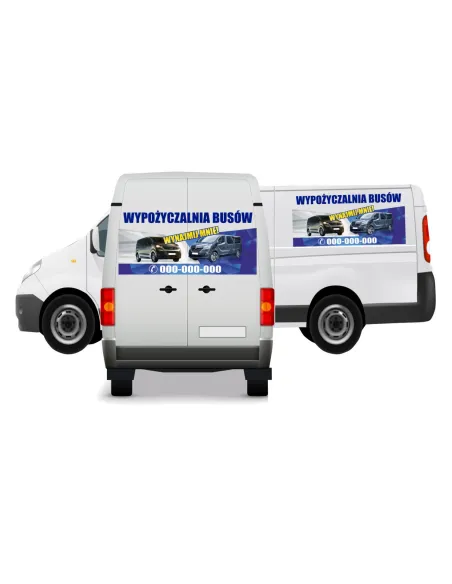 Reklama Naklejka na samochód WYPOŻYCZALNIA BUSÓW
