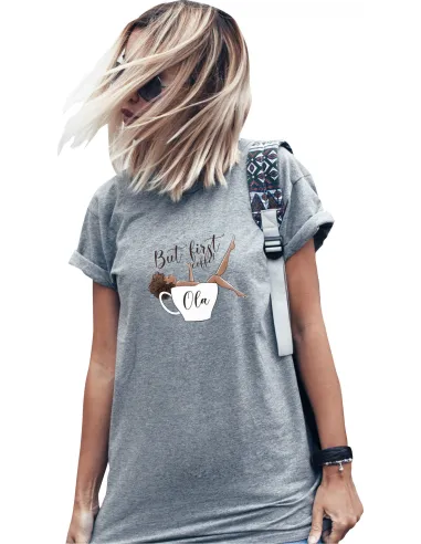 Koszulka z nadrukiem napis BUT FIRST COFFE