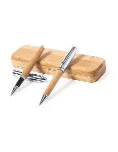 Bambusowy zestaw piśmienny, długopis i pióro kulkowe z nadrukiem UV LOGO 20  szt