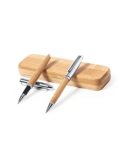 Bambusowy zestaw piśmienny, długopis i pióro kulkowe z nadrukiem UV LOGO 100  szt