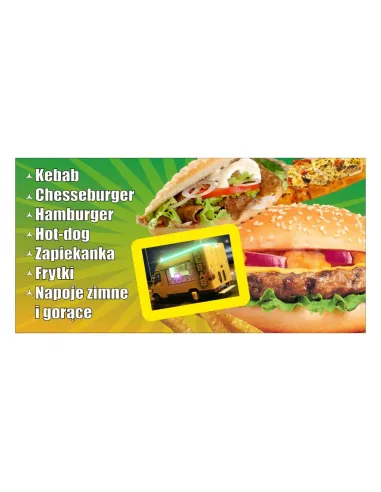 Baner reklamowy gotowe wzory banerów - Kebab, chesseburger, hamburger, hot-dog, zapiekanka, frytki, napoje zimne i gorące ,