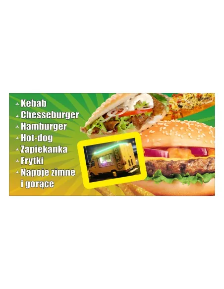 Baner reklamowy gotowe wzory banerów - Kebab, chesseburger, hamburger, hot-dog, zapiekanka, frytki, napoje zimne i gorące ,