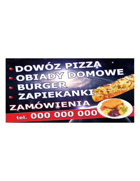 Baner reklamowy gotowe wzory banerów - Dowóz pizza, obiady domowe, burger, zapiekanki