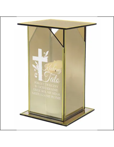 Ekskluzywny znicz z lustrzanym szkłem PERSONALIZOWANY Z GRAWEREM dla TATY