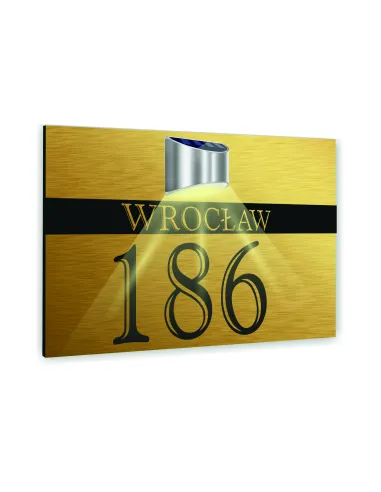 złota TABLICZKA ADRESOWA podświetlana lampka numer domu dibond nierdzewna 40x30