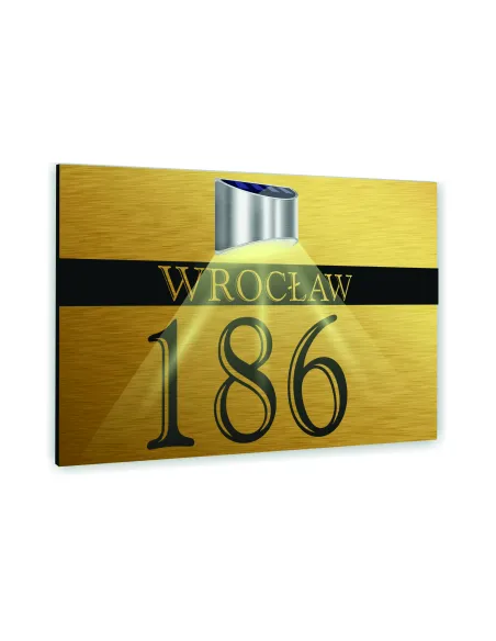 złota TABLICZKA ADRESOWA podświetlana lampka numer domu dibond nierdzewna 40x30