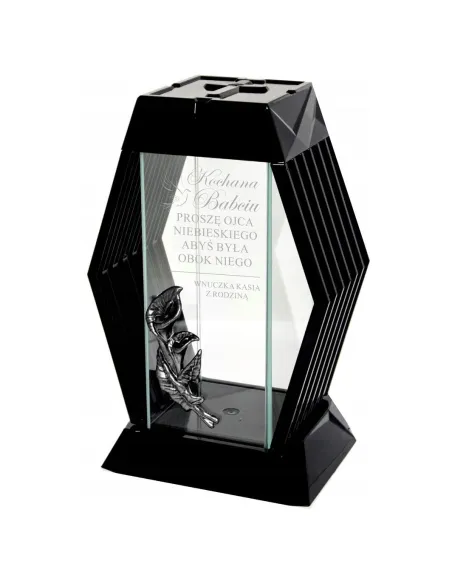 Znicz LUSTRO RÓŻA czarny z grawerem personalizowany DLA BABCI DEDYKACJA