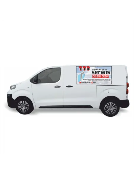 Reklama Naklejka na samochód 0,5 m2 SERWIS OKNA I DRZWI