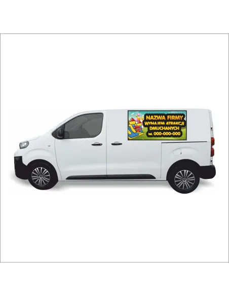 Reklama Naklejka na samochód 0,5 m2 WYNAJEM ATRAKCJI DMUCHANYCH
