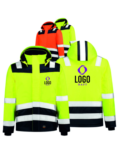 KURTKA OSTRZEGAWCZA Z WŁASNYM HAFTEM NADRUKIEM LOGO 5 SZTUK
