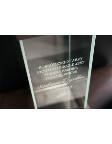 Ekskluzywny lustrzany szklany znicz PERSONALIZOWANY GRAWEROWANY dla MĘŻA