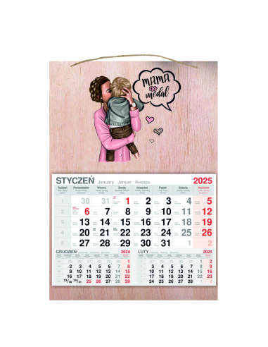KALENDARZ wiszący 2025 jednodzielny DREWNIANY prezent na DZIEŃ MAMY