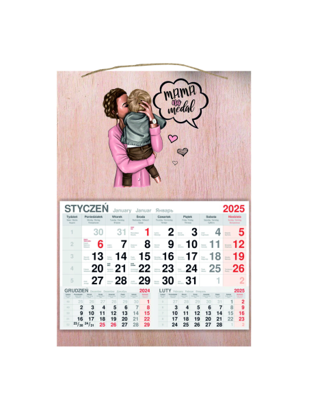 KALENDARZ wiszący 2025 jednodzielny DREWNIANY prezent na DZIEŃ MAMY